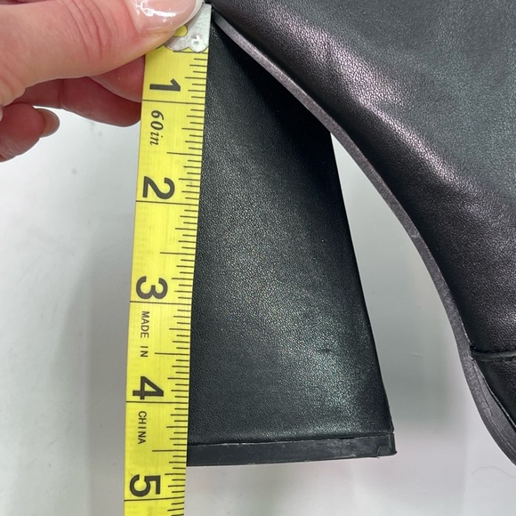 Black Knee High Faux Leather Boots Square Toe Chunky Triangular Heel 7.5 - Picture 12 of 13